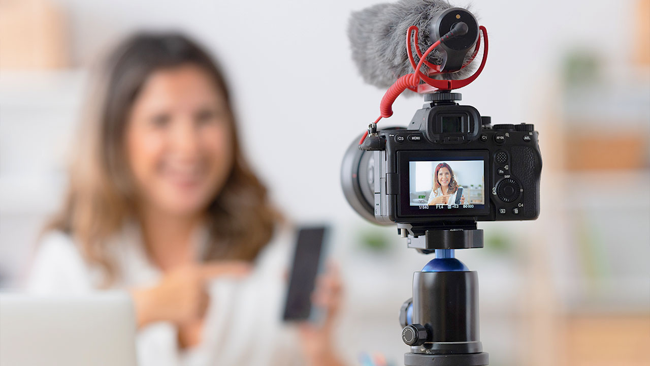 woman in front of camera